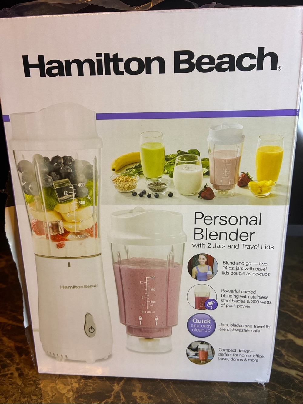 Hamilton Beach White Personal Blender with Travel Lids